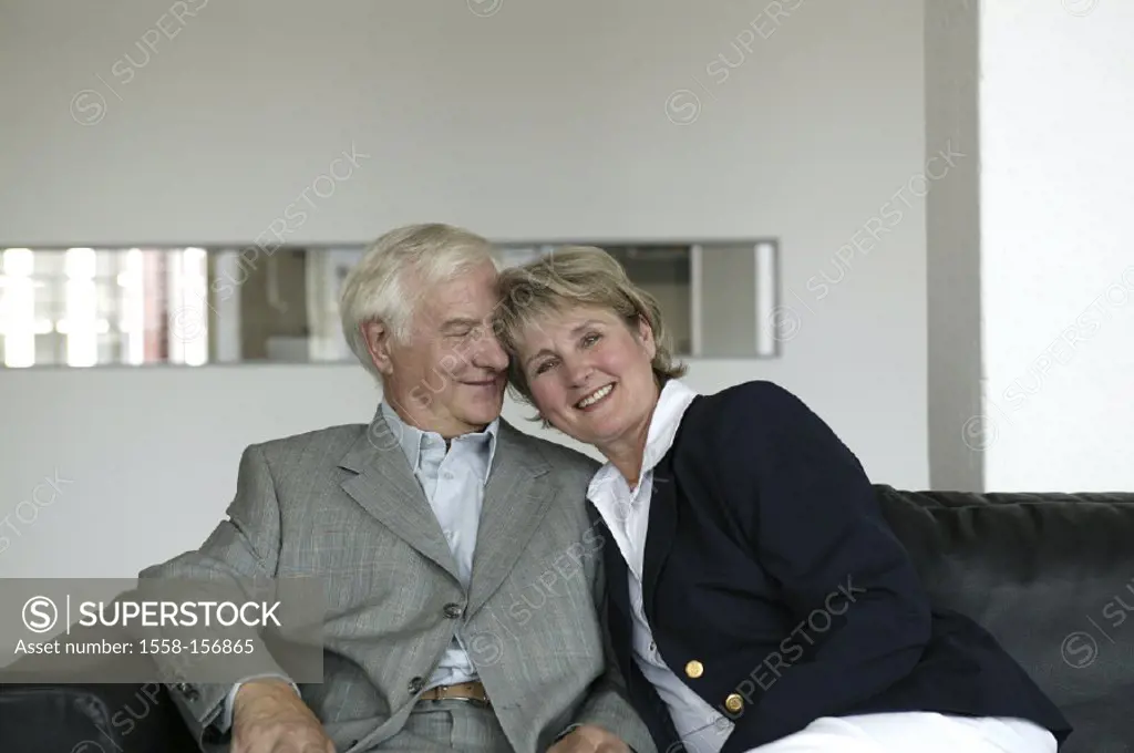 sofa, senior couple, happy