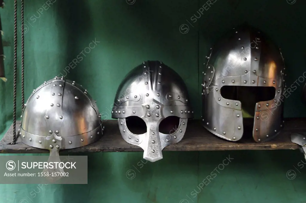 Wood shelf, knight´s helmet, shelf