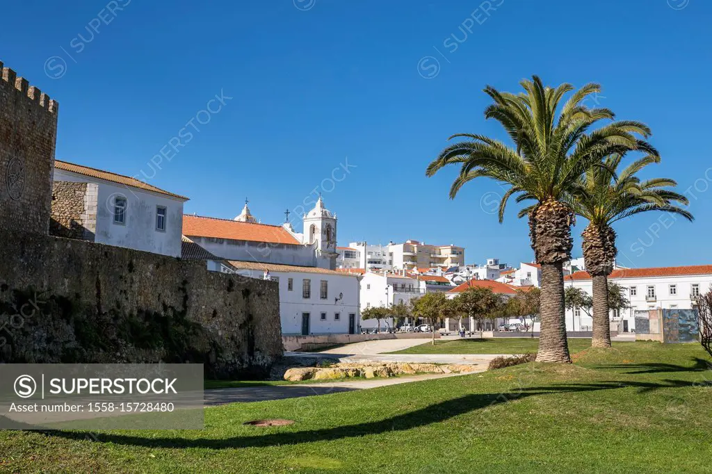 City wall and St. Mary's Church Igreja de Santa Maria, Lagos, Algarve, Faro district, Portugal
