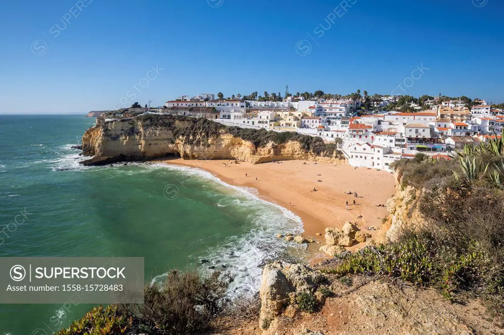 View on Carvoeiro with beach, Algarve, Faro district, Portugal