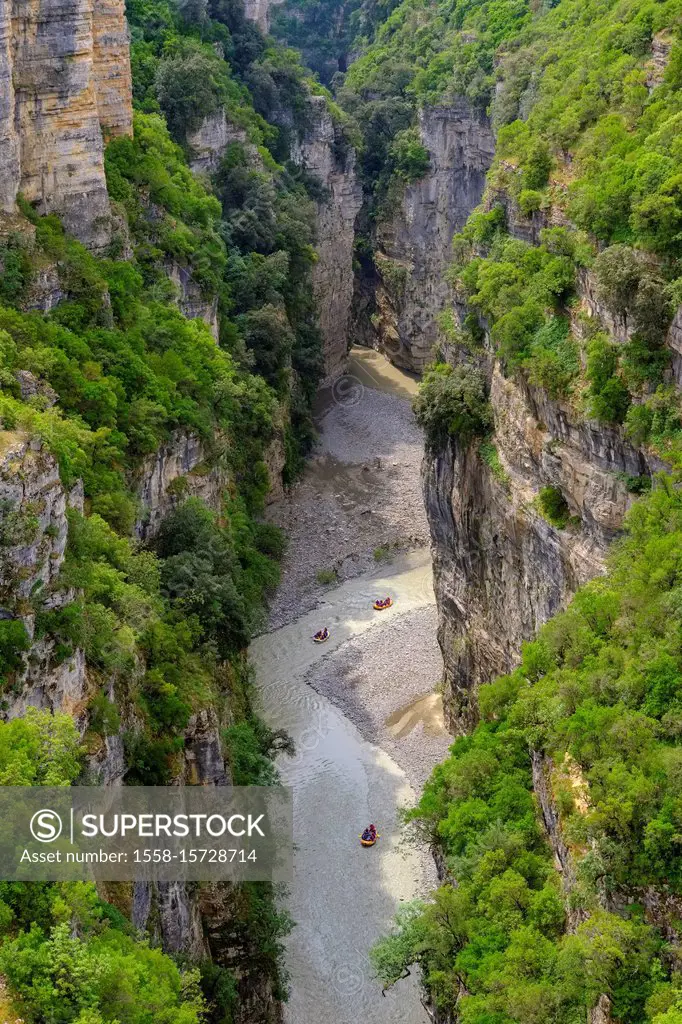 Dinghies on river Osum, Osum Canyon, Osum Canyon, Skrapar, Qark Berat, Albania