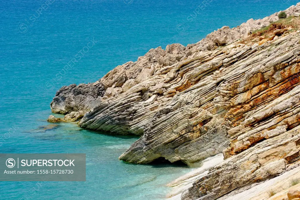 Rocky coast south of Lukova, Albanian Riviera, Qark Vlora, Albania