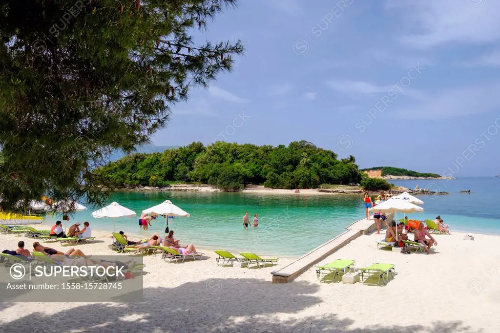 Beach in Ksamil, Butrint National Park, near Saranda, Sarandë, Ionian Sea, Qark Vlora, Albania