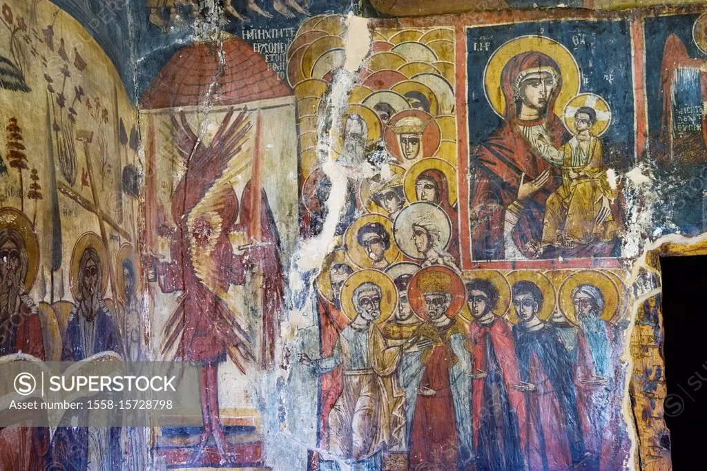Frescoes in the Byzantine Church of the Resurrection, Kisha e Ristozit, Mborje near Korca, Korça region, Albania