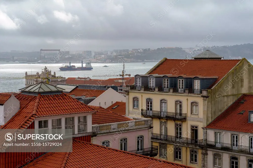 View of Lisbon from a lookout terrace in Lisbon's Mouraria district, Lisbon, Portugal