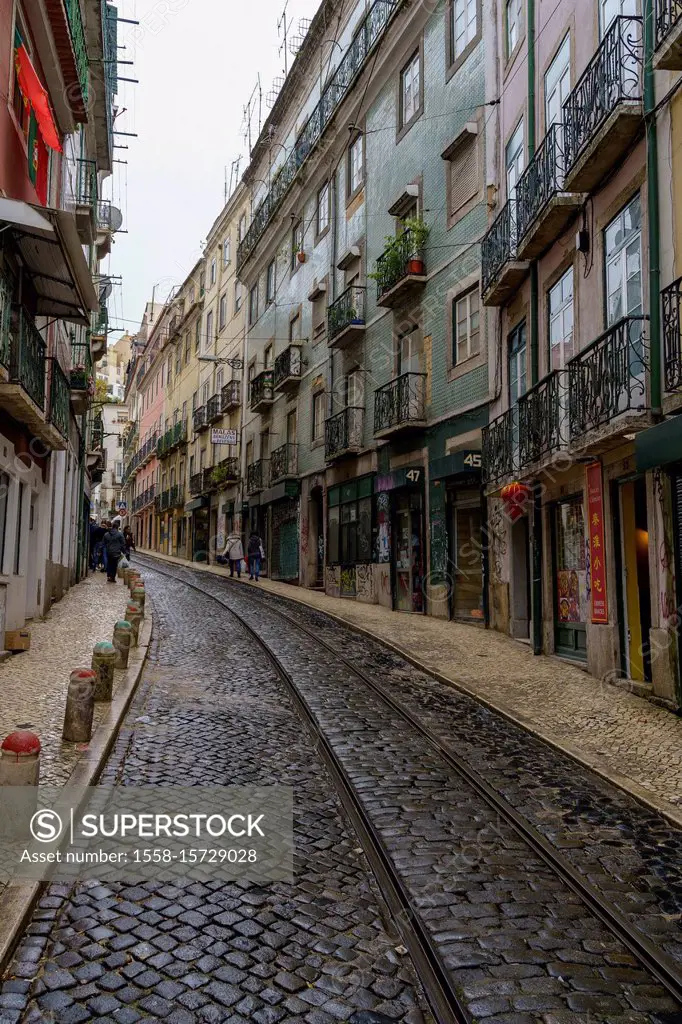 Alleys in Lisbon's Mouraria district, Lisbon, Portugal
