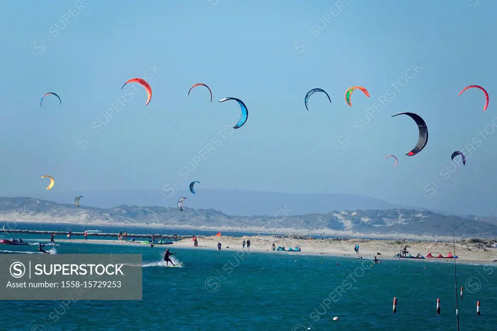 South Africa, Cape Town, Langebaan beach, kitesurfers