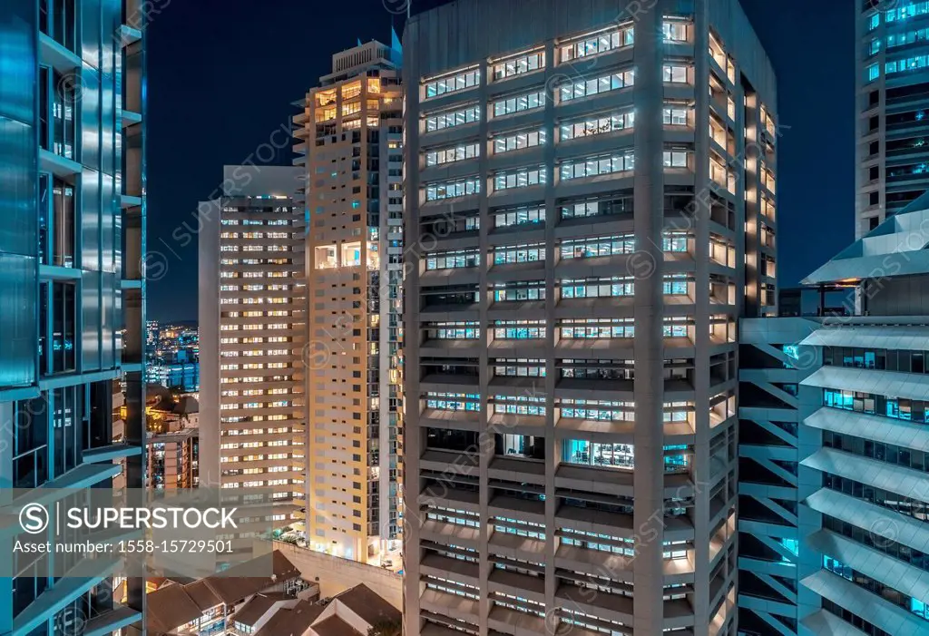 Australia, Brisbane, city view, skyscrapers, facades by night