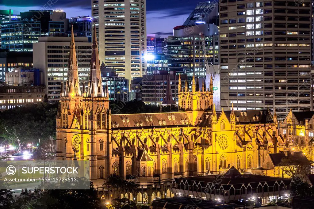 Australia, Sydney, skyline with cathedral