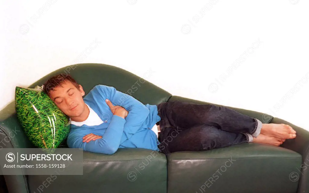 Man, sofa, pillows