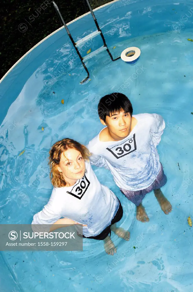 couple, young, pool