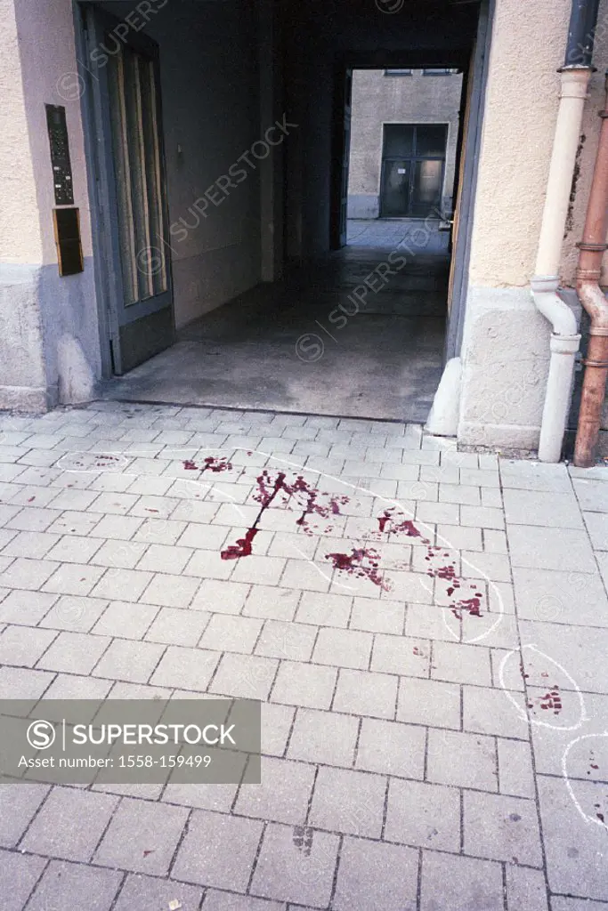 entrance, footpath, blood spots