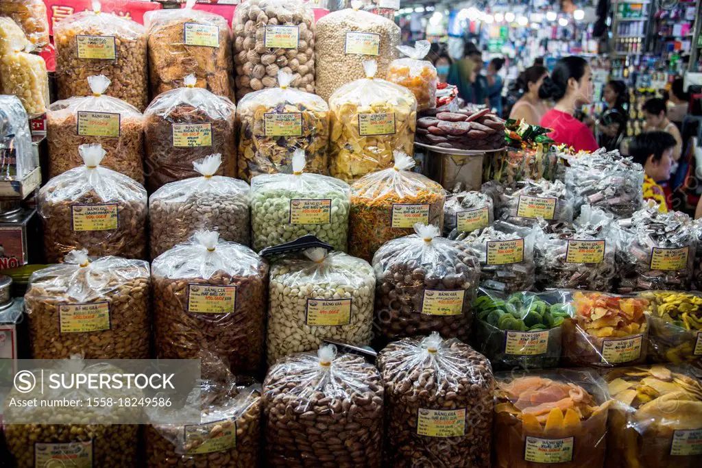 carefully packed and arranged dry fruits and nuts, Ho Chi Minh City, Vietnam