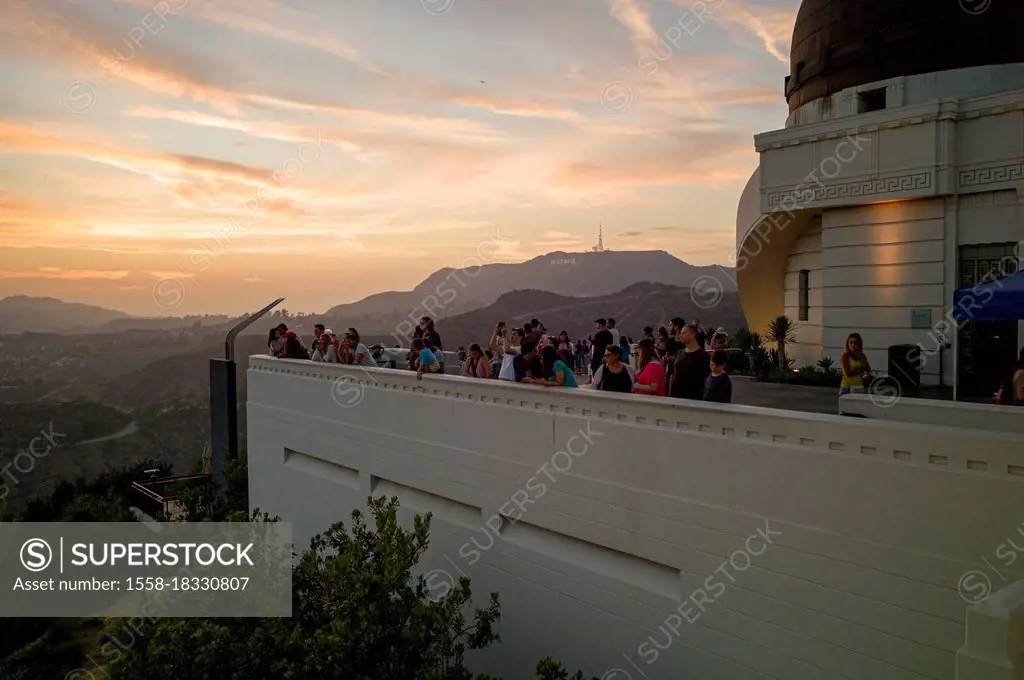 The view from famous Griffith Observatory museum building on the Hollywood Hills in Los Angeles, California, USA