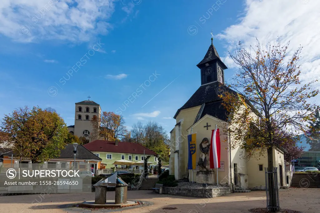 Gloggnitz, Catholic Church (left), chapel St.-Othmar-Kapelle in Vienna Alps, Lower Austria, Austria
