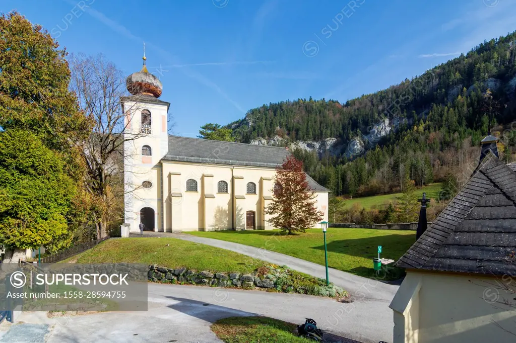 Schwarzau im Gebirge, church Schwarzau im Gebirge in Vienna Alps, Lower Austria, Austria