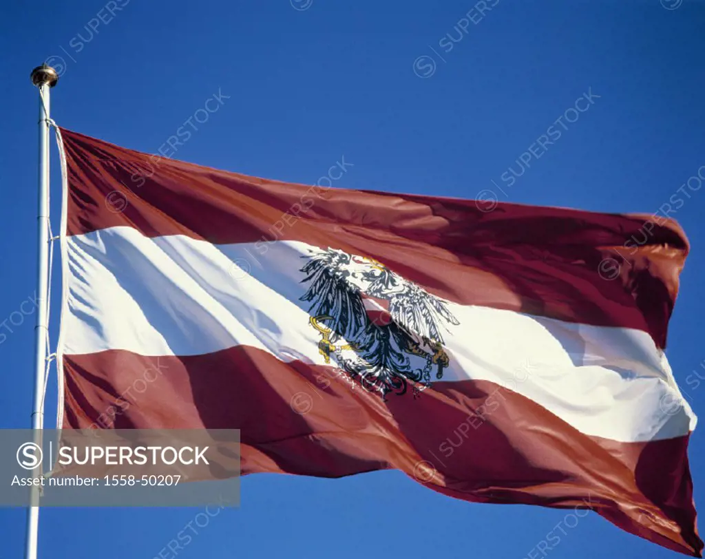 Ensign, Austria, Eagle coats of arms, Europe, flag, ensign, national colors, red-know-red, coats of arms, eagles, wind, flagpole,product shot, blows, ...