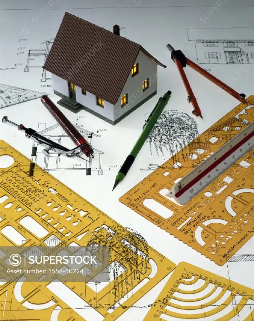 Model home, building plans, rulers, house construction, model, plans, home, house model, house, future planning, property, planning, construction