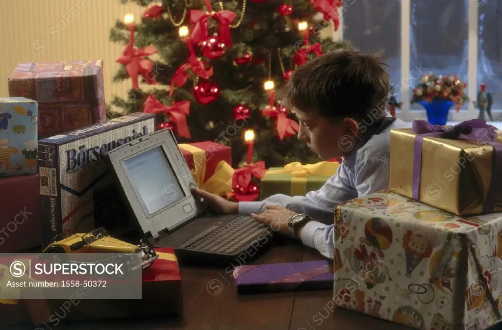 Christmas gifts, boy, laptop, Christmas, Christmas-like, Holy Evening, Christmas gif,t gifts, computers, Notebook, home computers, child, plays, data,...