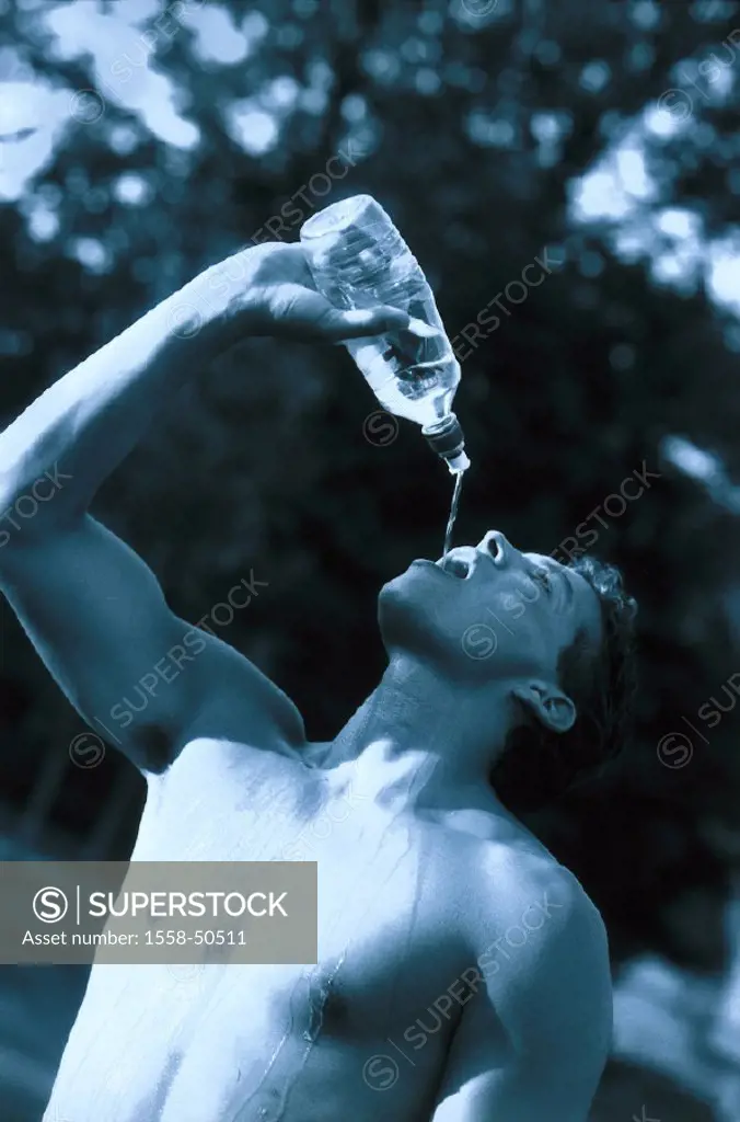 Man, Water bottle, Refreshment