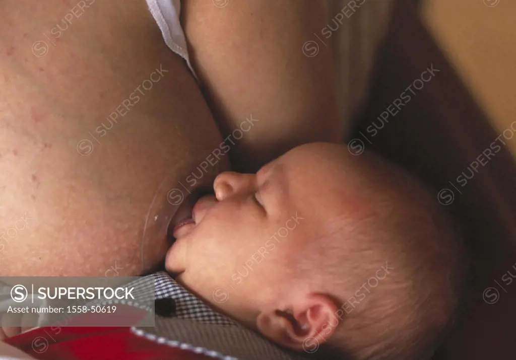 Mother, baby, breastfeeding, nurses, woman, child, 3 weeks, infant, nutrition, mother´s milk, drinks, feeds, breast, bosoms, touch, eating, food, body...