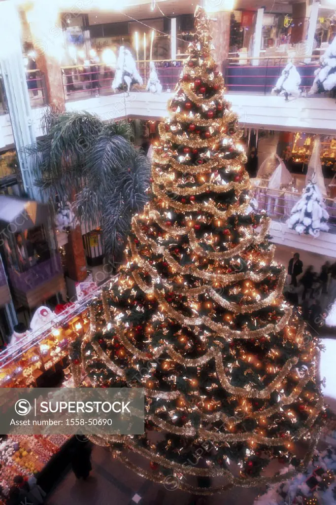 Shopping center, Christmas tree jewelry, golden, Christmas, Christmas tree, Christmas-like, Christmas decoration, department store, shopüping mall, bu...
