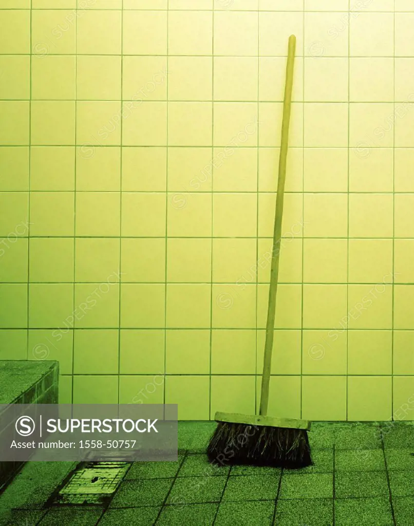 Washroom, tile ground, drain, brooms, alienated, area, tiled, tiles, wall, tile wall, wet room, cleaning appliance, floor, impure, dirty, color filter...