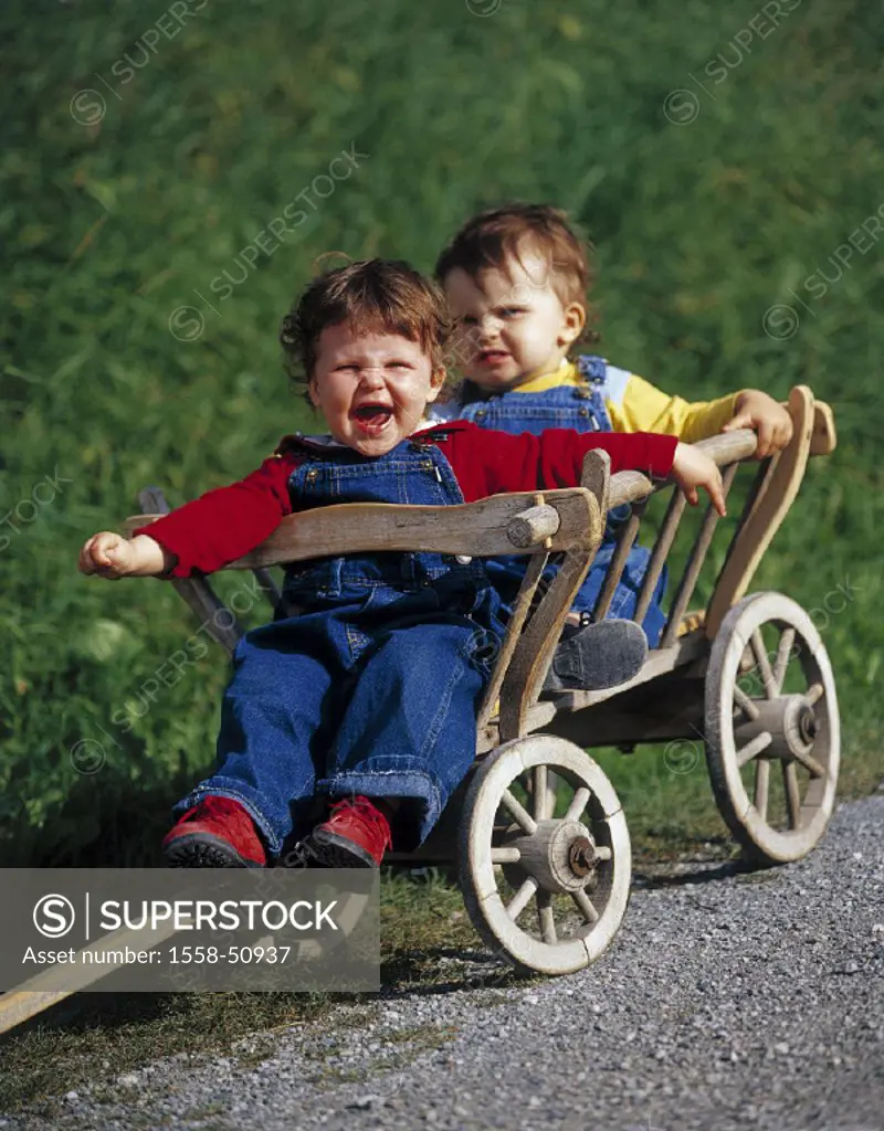 Toddlers, hay cart, summer, siblings, children, girls, boys, two, sit, carts, facial expression, scream, cries, overtires