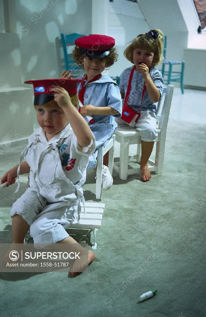 Children, boy, girls, indoors, at home, nurseries, children, three, brother, sisters, siblings, friends, childhood, chairs, sit, consecutively, conduc...