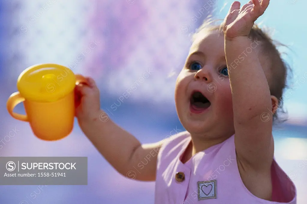 Baby, feeding cup, gesture, joy, portrait, at home, child, toddler, joy, pleases, cheerfully, happiness, happily,child cup, extends arms, child feedin...