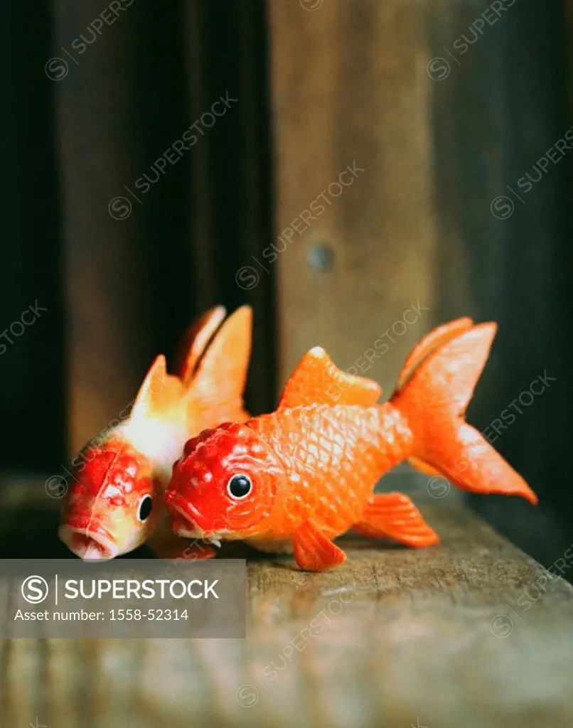 Goldfishes, artificial   Ornament, Deko, decoration, plastic fish, plastic fish, artificial, two, quietly life, fact reception
