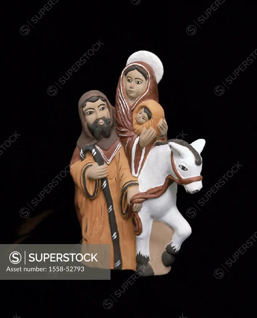 Mexico, manger figures, Holy family, donkeys, clay, Mexico, Christmas, Christmas manger, manger, custom hood, religion, Jesus child, figures, clay fig...