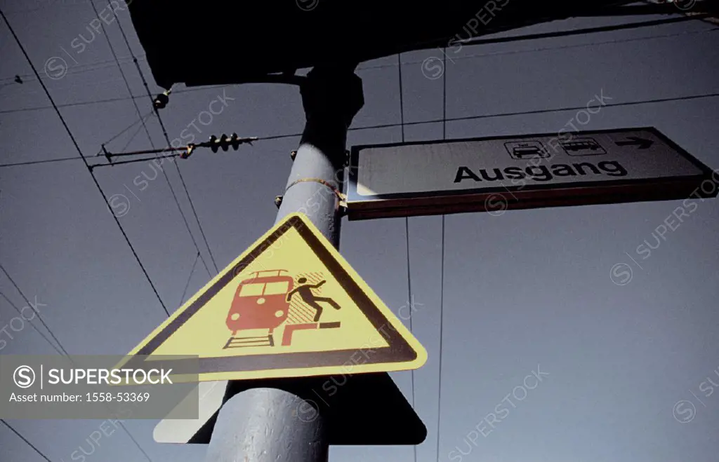 Railway station, detail, sign, exit,