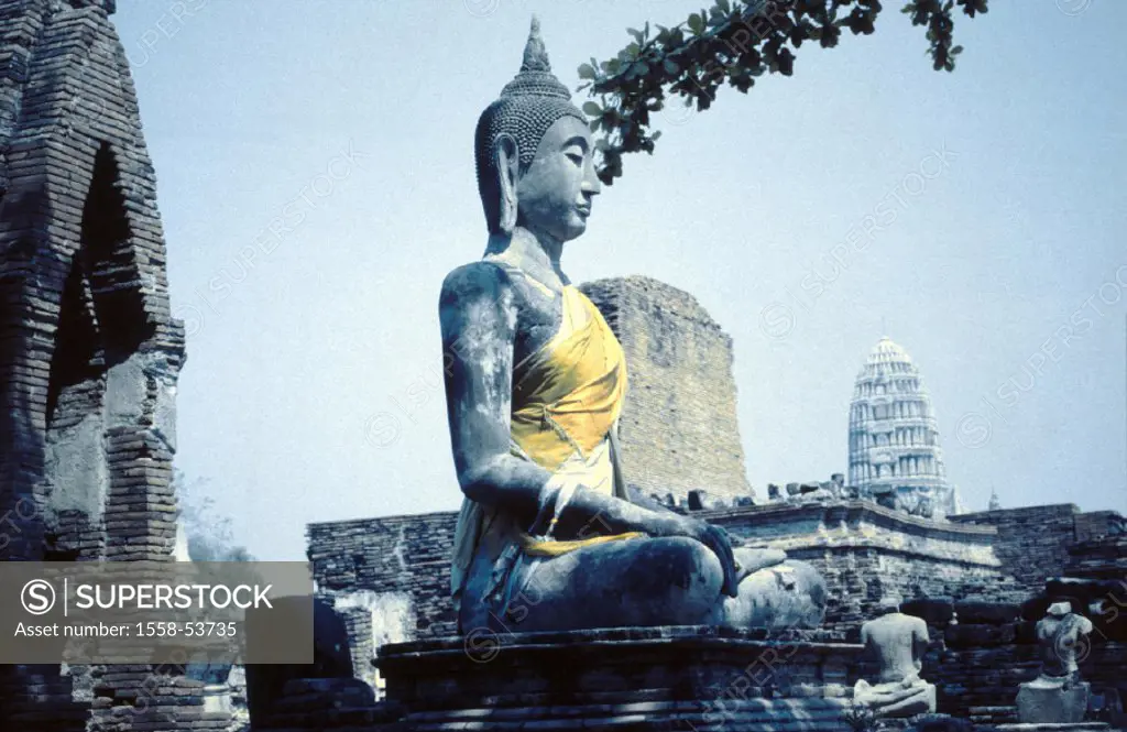 Thailand, Ayutthaya, Buddhastatue, ruins,