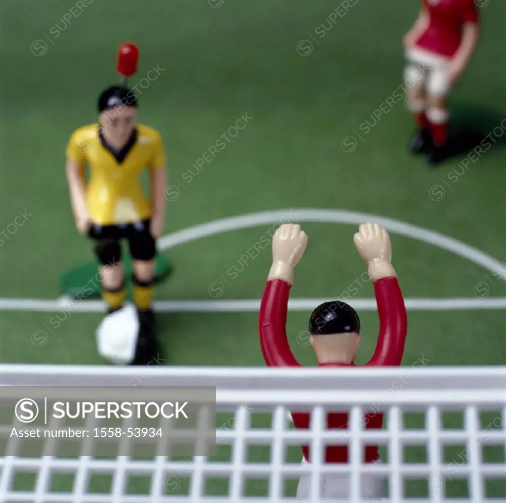 Table soccer game, tip kick, detail, game scene, toy, soccer, table soccer, players, footballers, game figures, goal-keeper, gate, game, plays,product...
