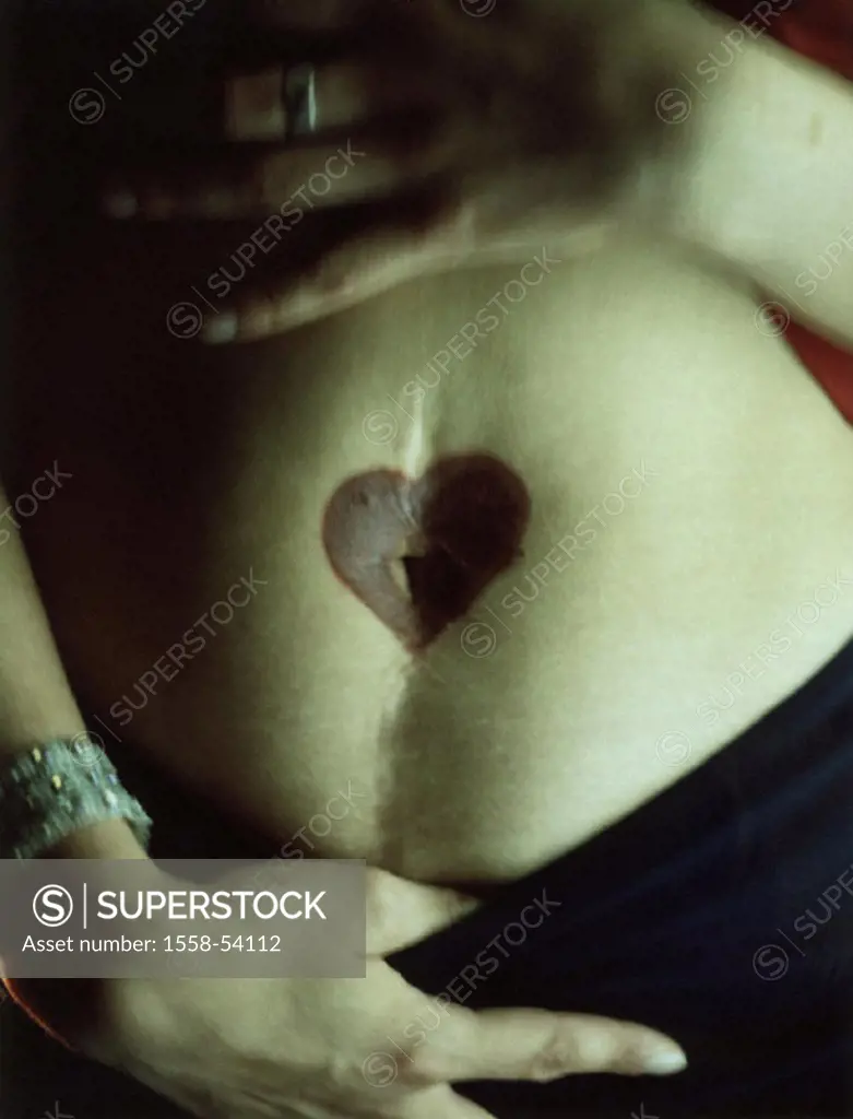 Woman, hands, stomach, bare,