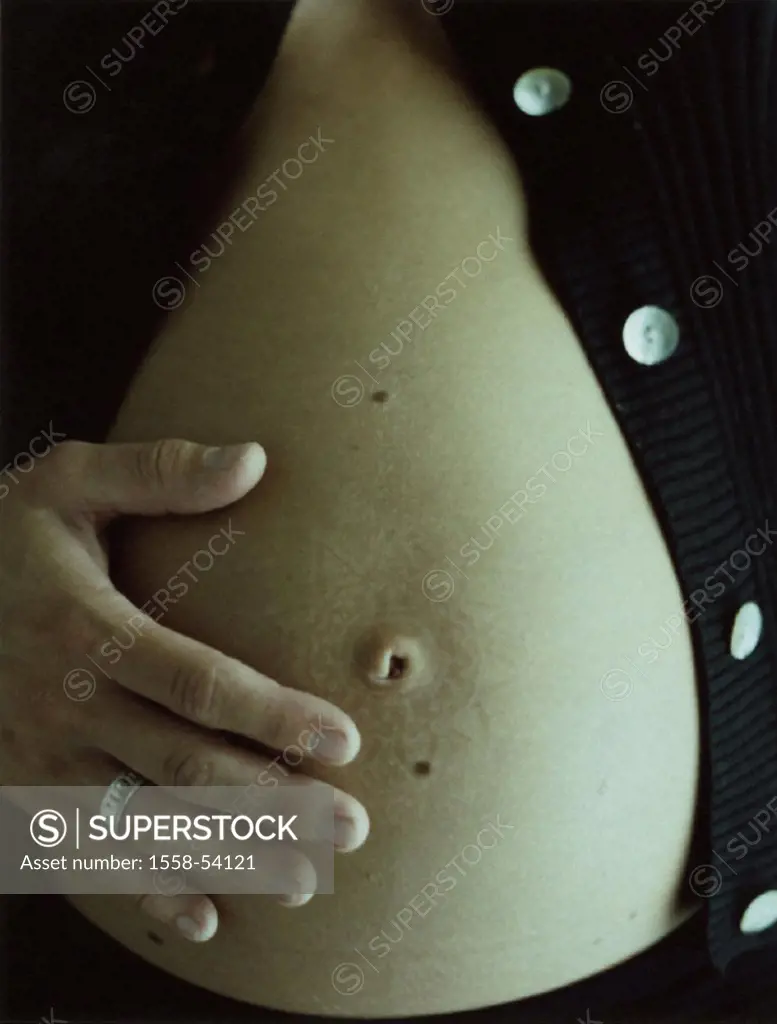 Woman, pregnant, stomach, bare,