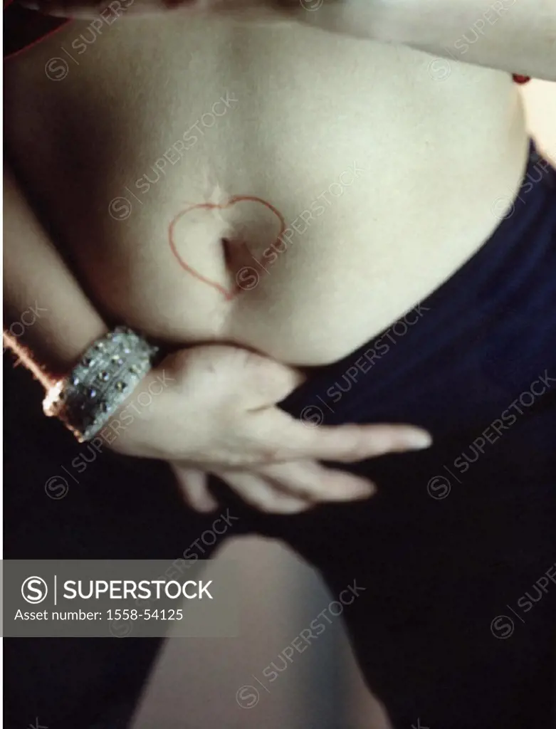 Woman, hand, stomach, bare,