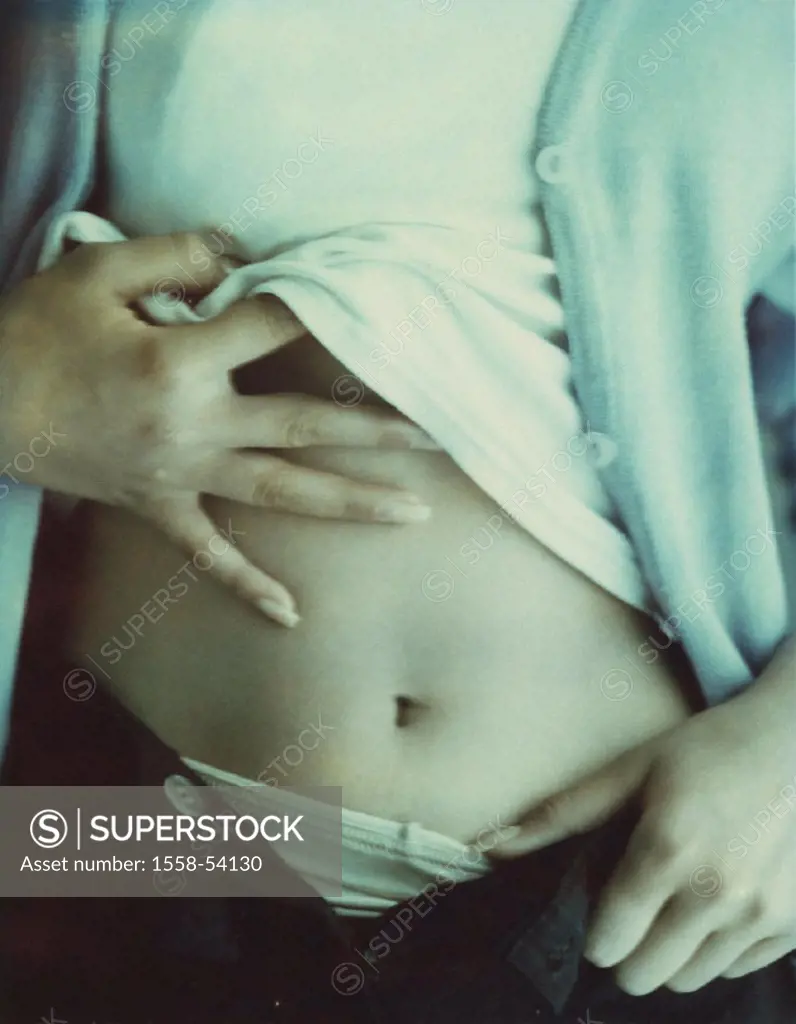Woman, hands, stomach, nack,
