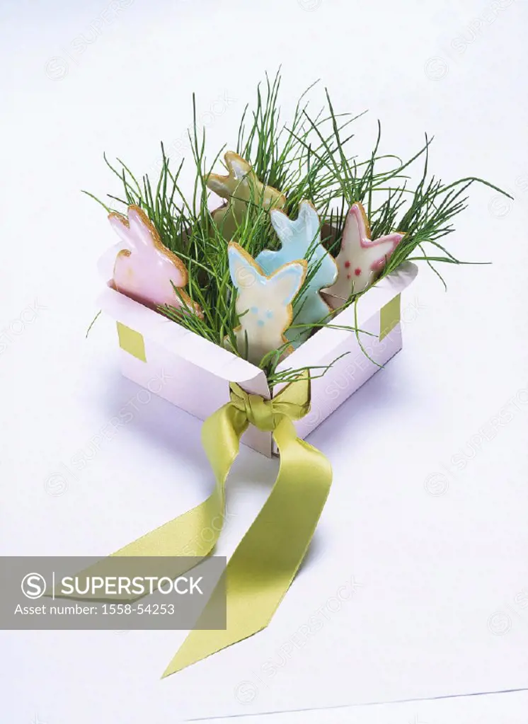 Easter, Easter nest, pastries, Eastertime, Easter decoration, decoration, carton, bow, grass, places, Easter bunnies, still life, studio