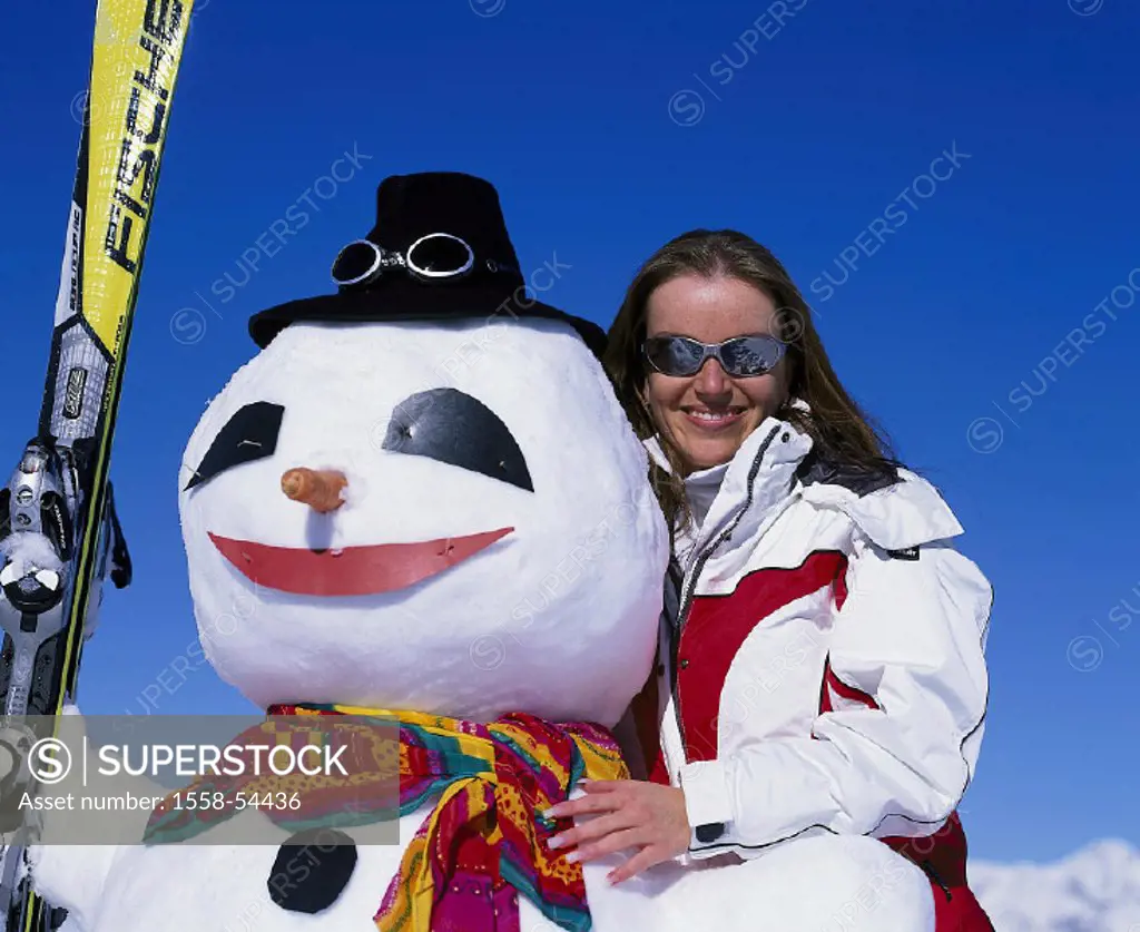Woman, snowman, cheerfully, detail