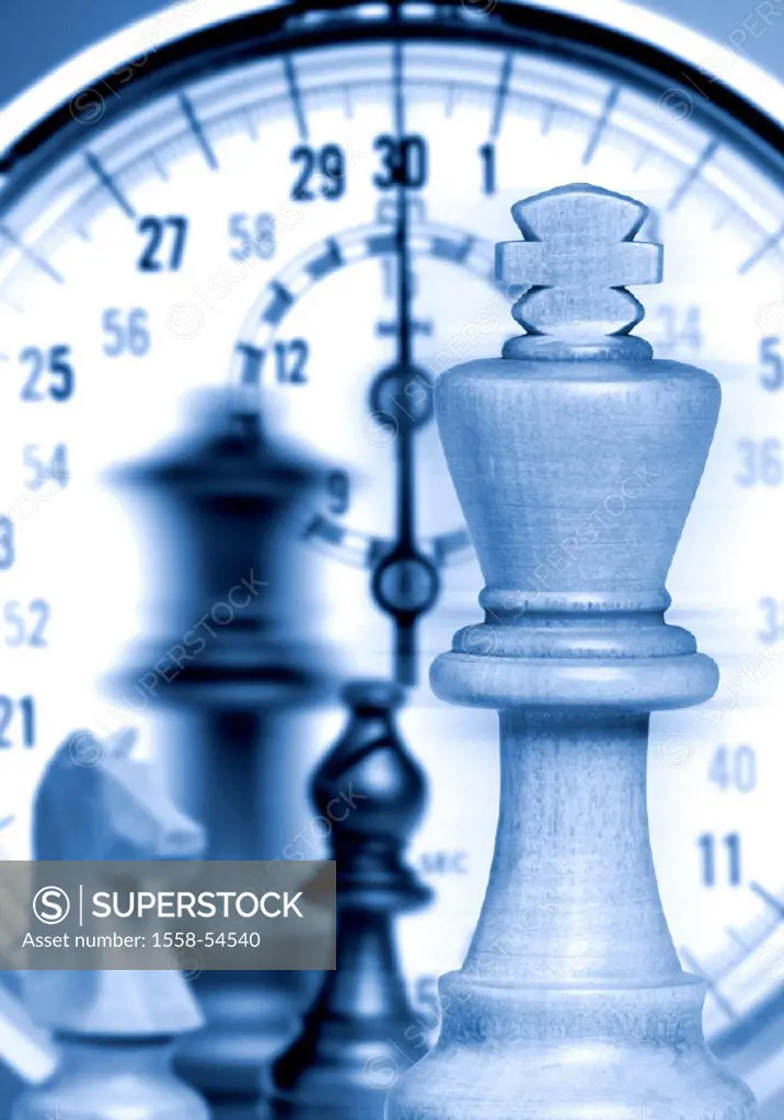 Chess part, game figures, stopwatch