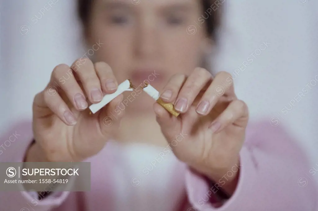 Woman, cigarette, symbol, breaks, filter cigarette, smoking, smoker, nonsmoker, makes, stop, stops, disaccustoms, withdrawal, stops, withdrawal, damag...
