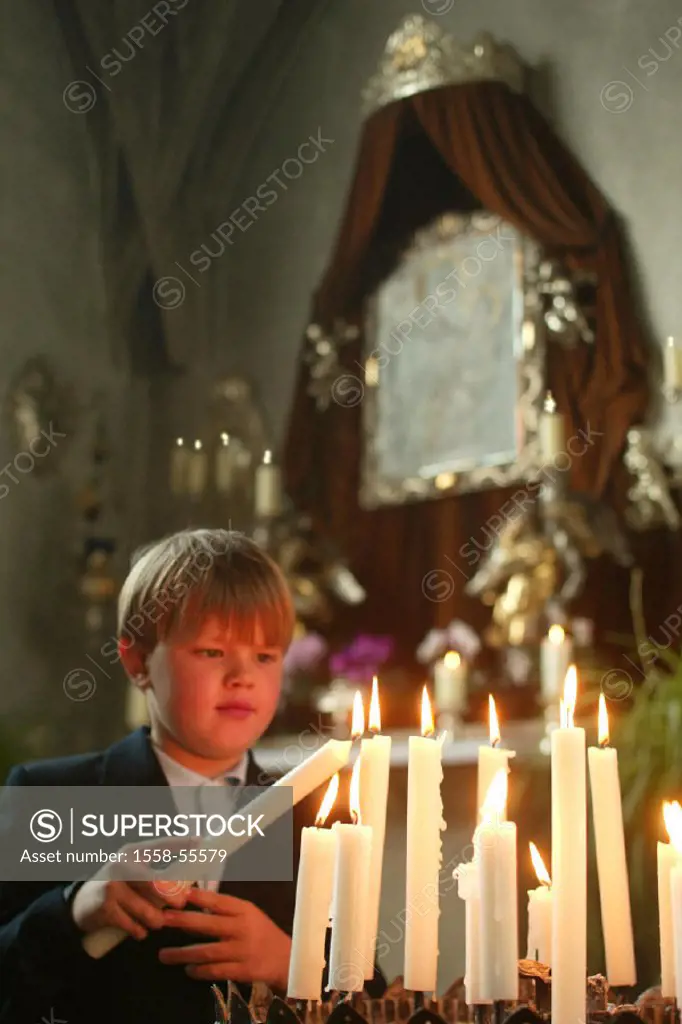 Church, boy, candle