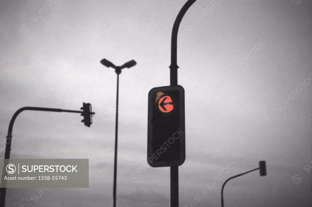 Traffic light, red, s/w coloriert
