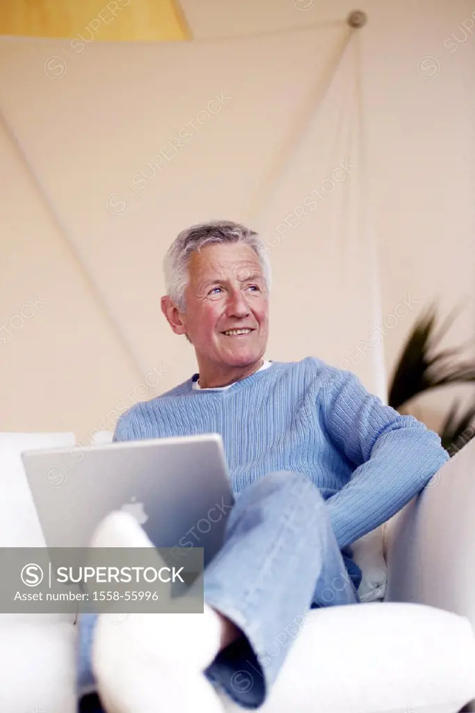Sofa, senior, laptop