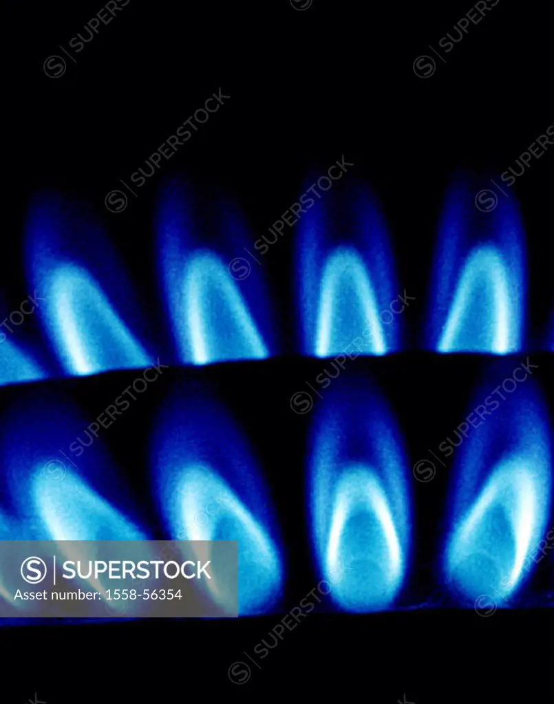 Gas oven, detail, gas flame, alienated