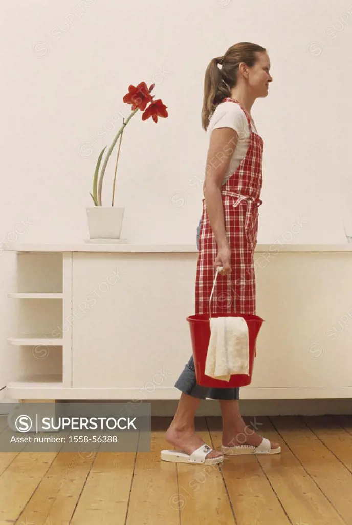 Housewife, apron, finery pails
