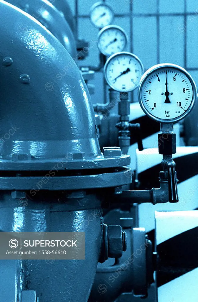 Waterworks, tubes, detail, pressure gauges