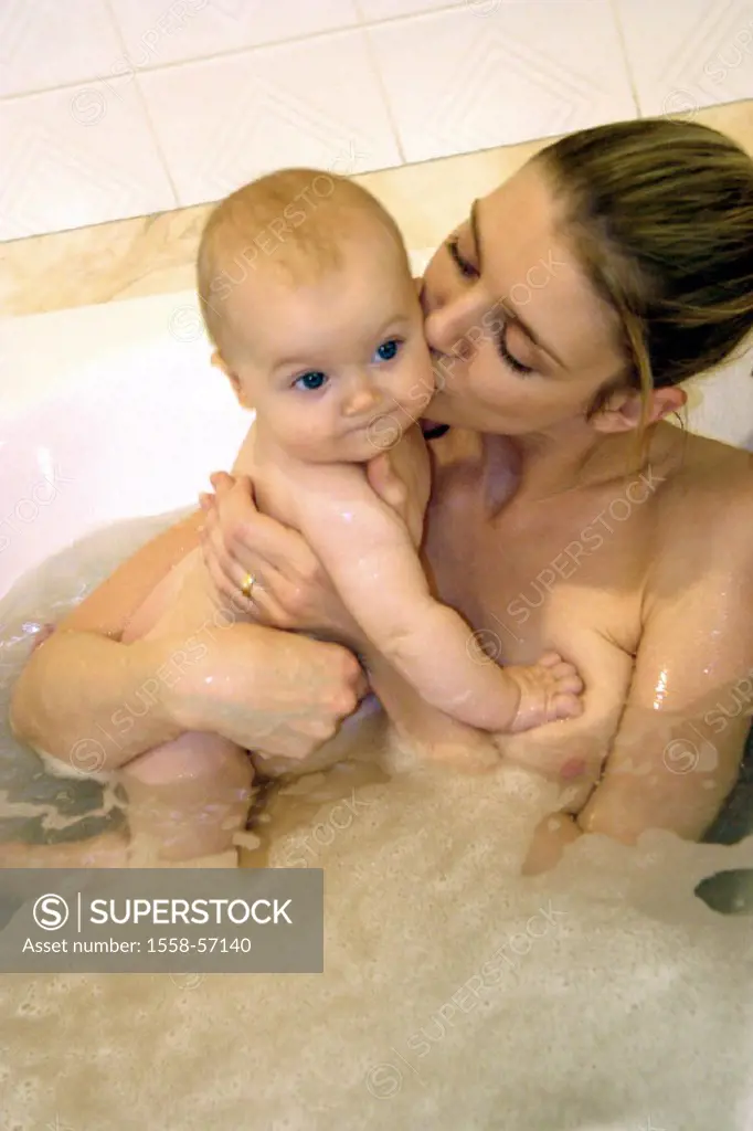 Bathtub, mother, baby